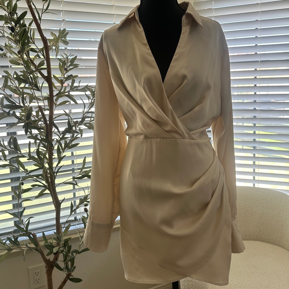 Elegant Cream Wrap Dress